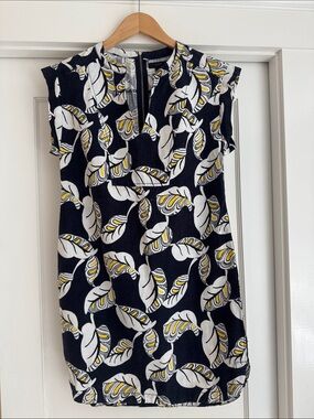 J Crew Linen Shift dress-navy, white yellow, Size XS